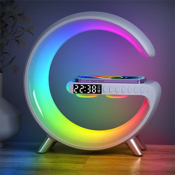Bluetooth Speaker Lamp with Wireless Charger, RGB Night Light, Alarm Clock